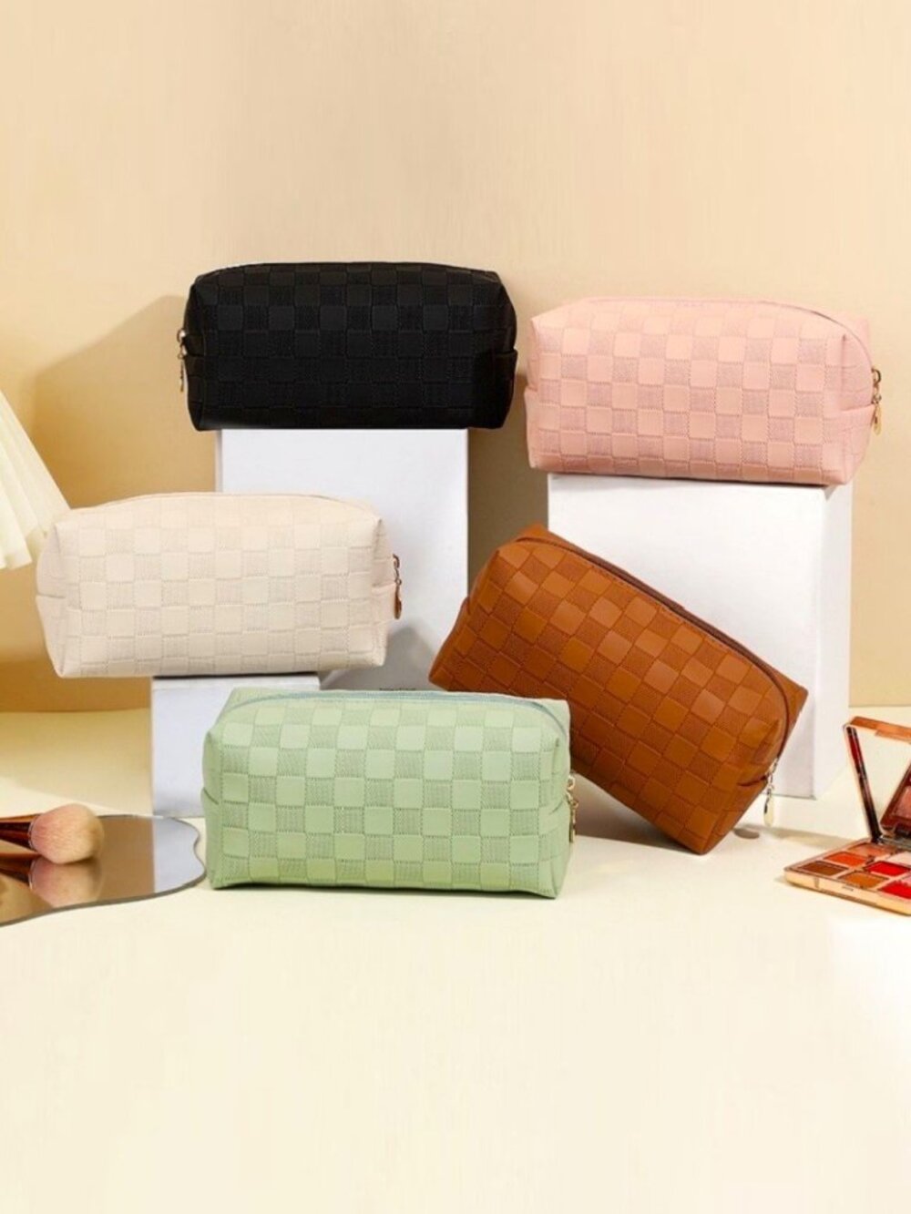 Checkered Zenana Cosmetic Makeup Pouch Zippered Bag